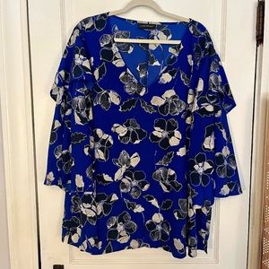 Lane Bryant Floral Blouse Blue Boho 3/4 Sleeve 24
